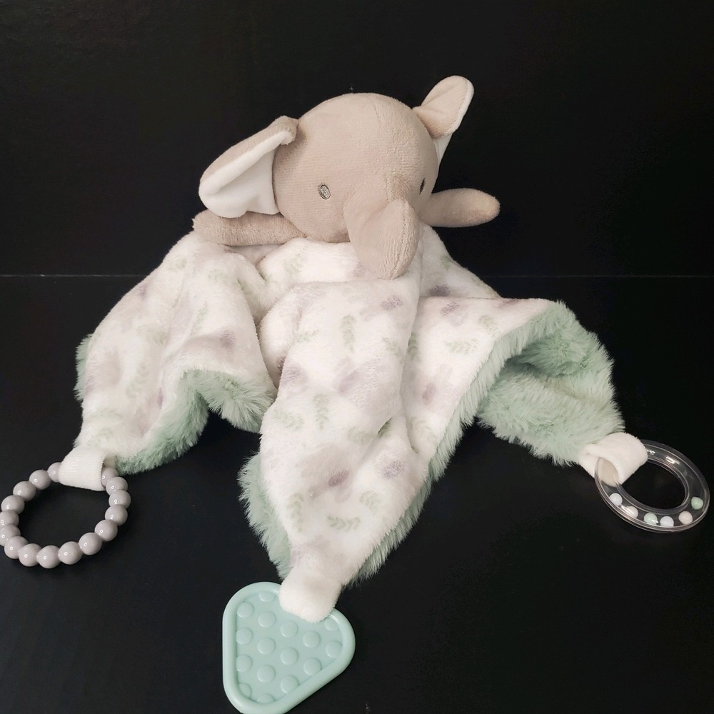 Dream Gro‎ Activity Lovey Blanket Elephant Plush Baby Security Gray And Green